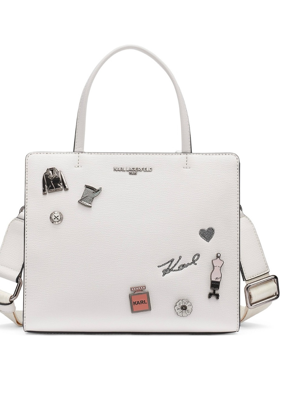 Karl Lagerfeld White Pin-Embellished Leather SatchelM